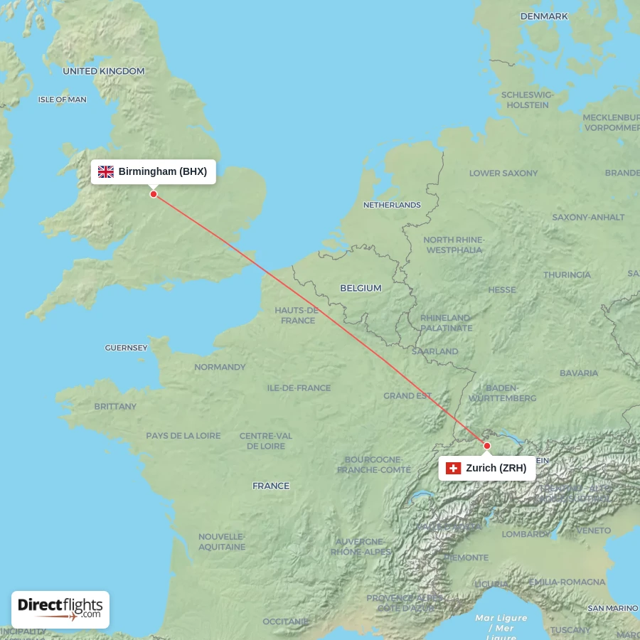 BHX - ZRH route map