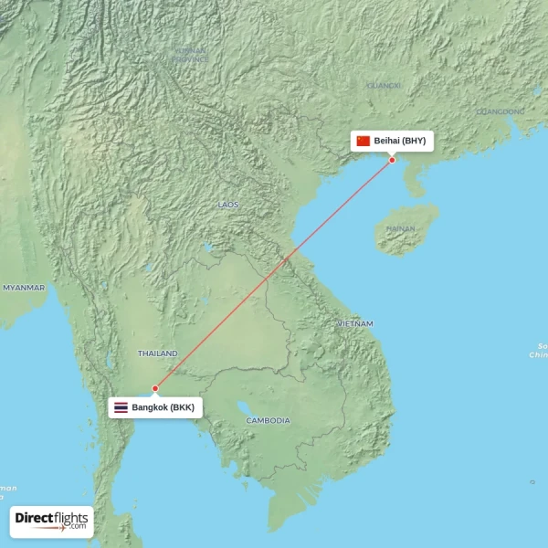 Beihai - Bangkok direct flight map