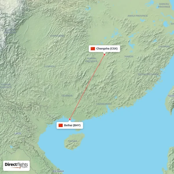 Beihai - Changsha direct flight map