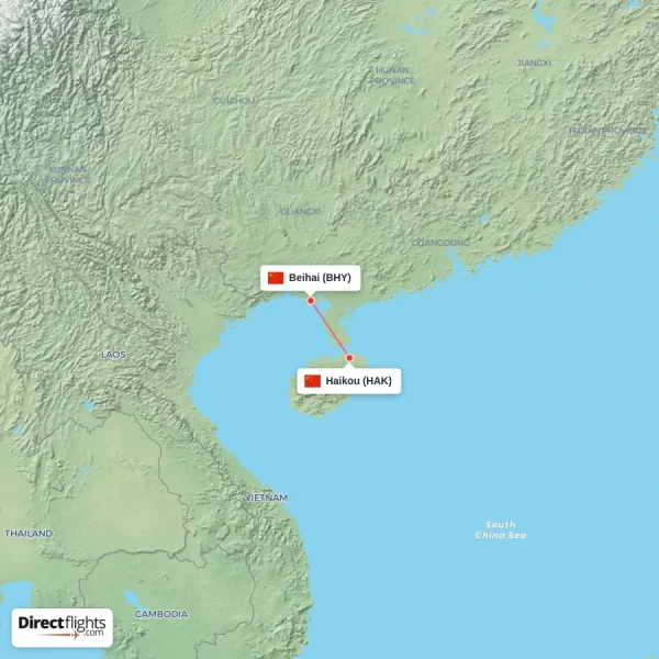 Beihai - Haikou direct flight map