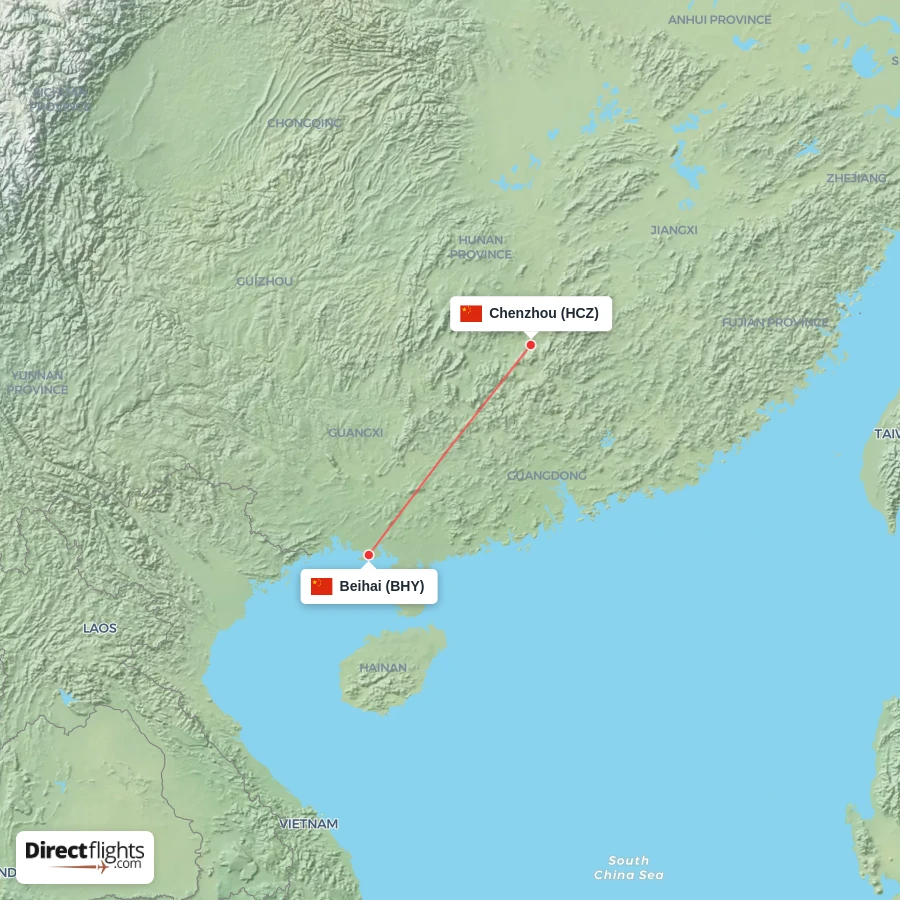 BHY - HCZ route map
