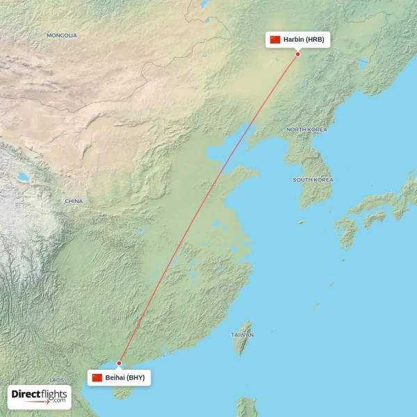 Beihai - Harbin direct flight map