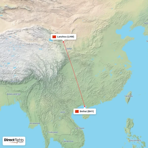 Beihai - Lanzhou direct flight map