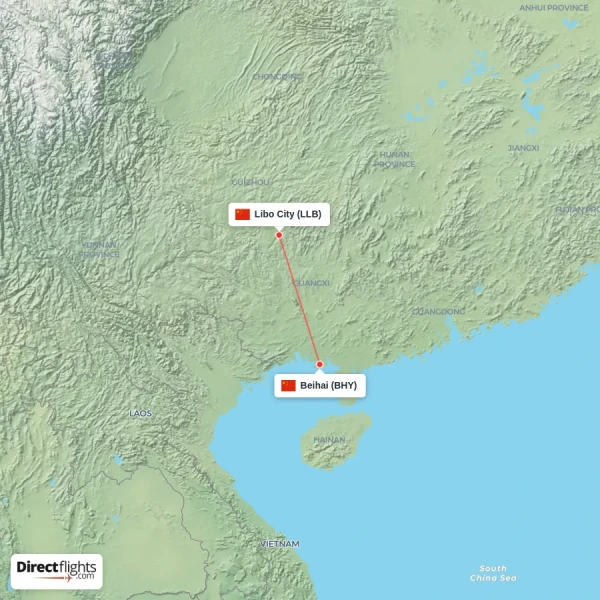Beihai - Libo City direct flight map