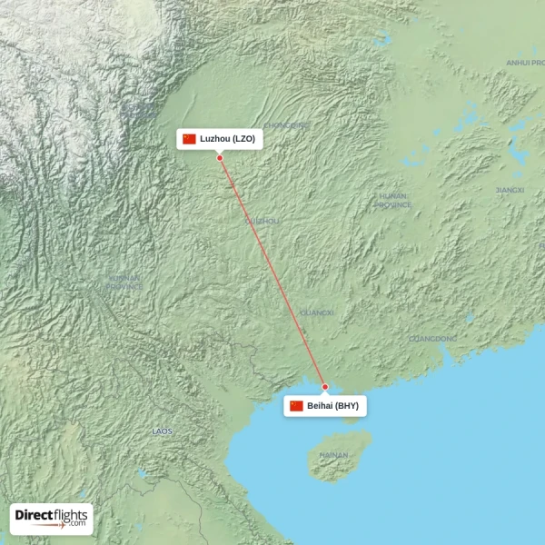 Beihai - Luzhou direct flight map