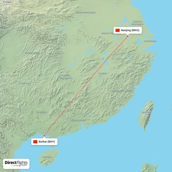 Beihai - Nanjing direct flight map