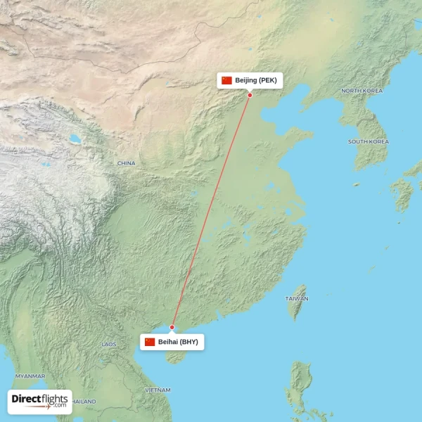 Beihai - Beijing direct flight map