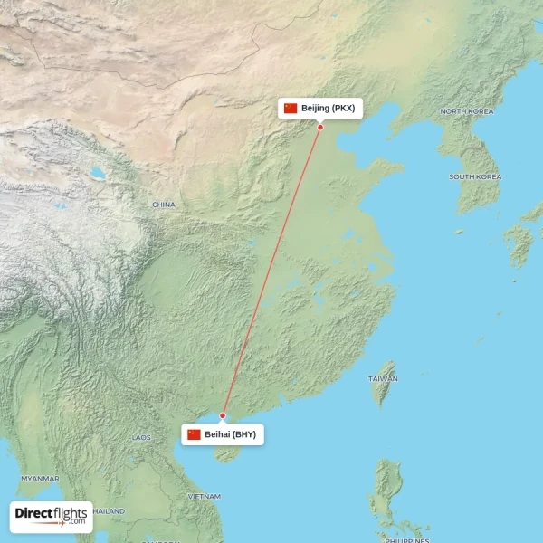 Beihai - Beijing direct flight map