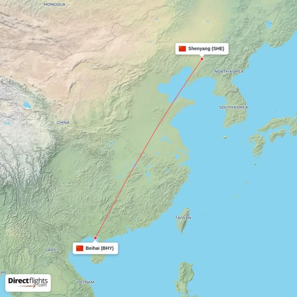 Beihai - Shenyang direct flight map
