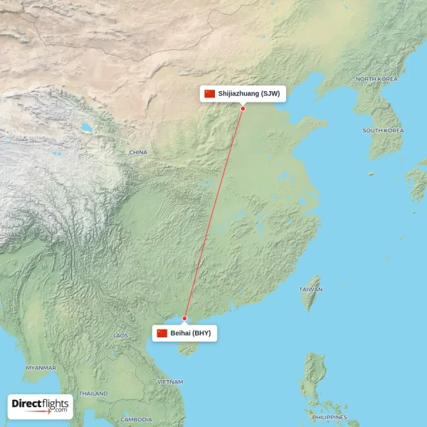 Beihai - Shijiazhuang direct flight map