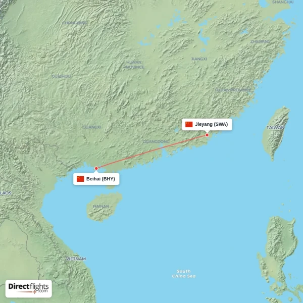 Beihai - Jieyang direct flight map