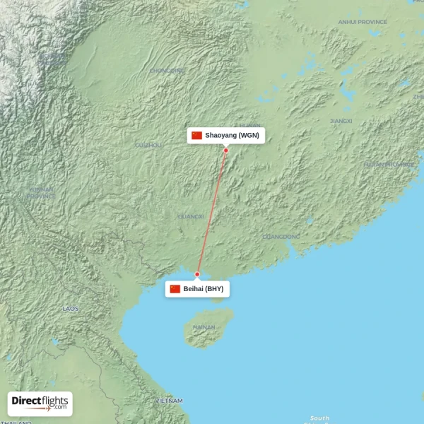 Beihai - Shaoyang direct flight map