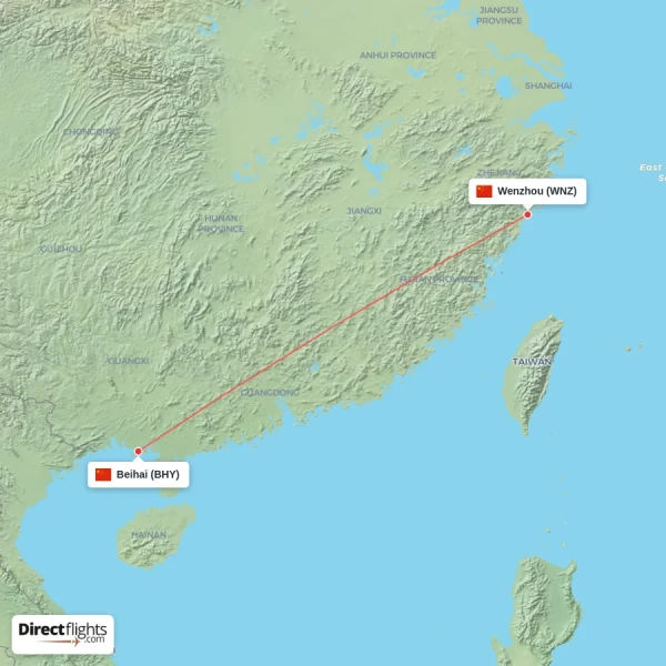 Beihai - Wenzhou direct flight map