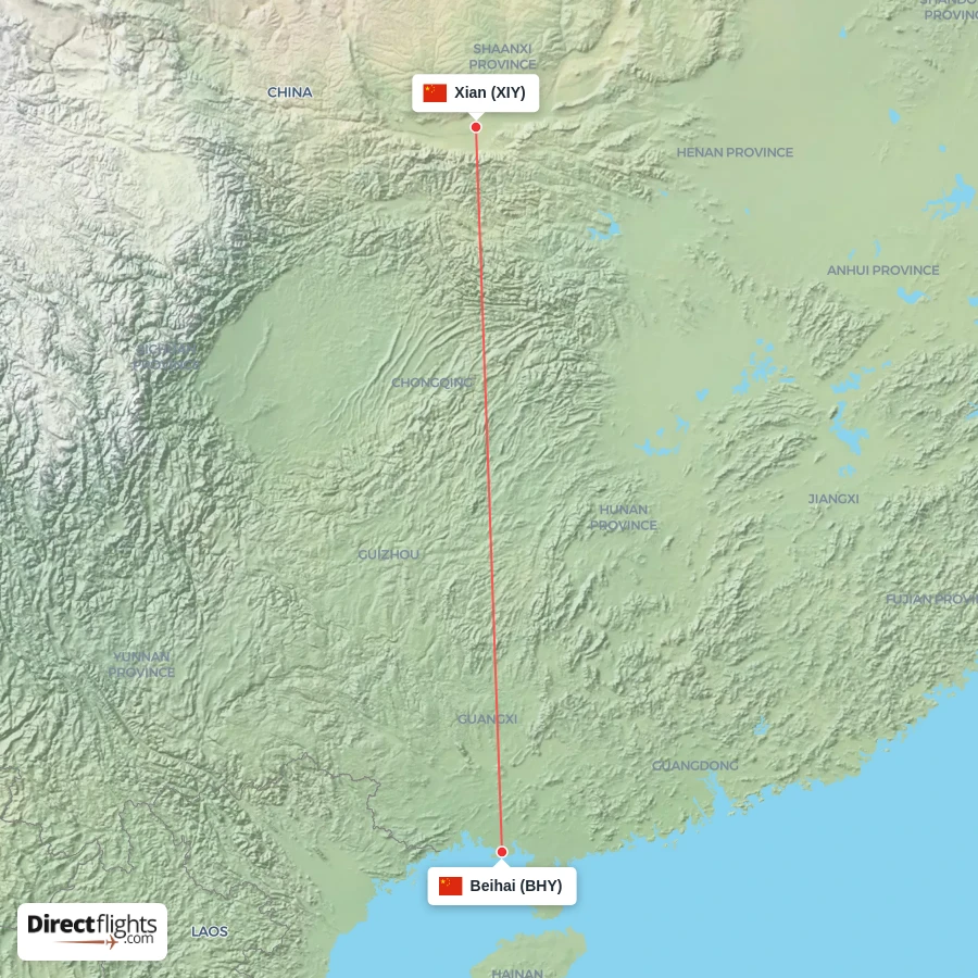BHY - XIY route map