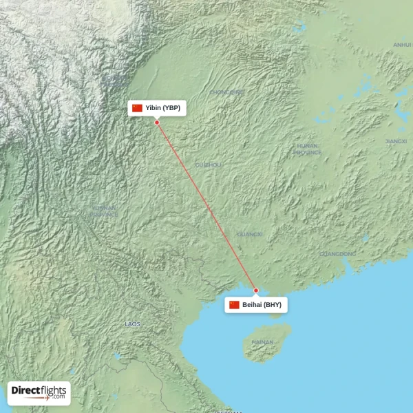 Beihai - Yibin direct flight map