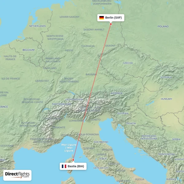Bastia - Berlin direct flight map