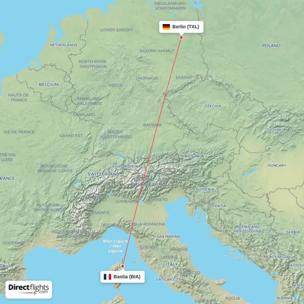 Bastia - Berlin direct flight map