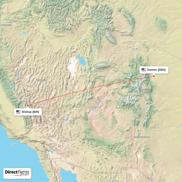 Bishop - Denver direct flight map