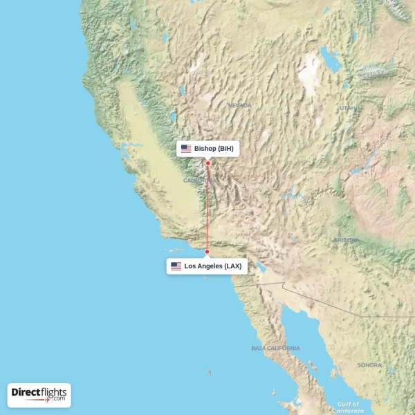 Bishop - Los Angeles direct flight map