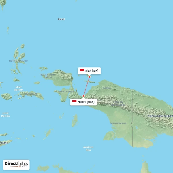 Biak - Nabire direct flight map