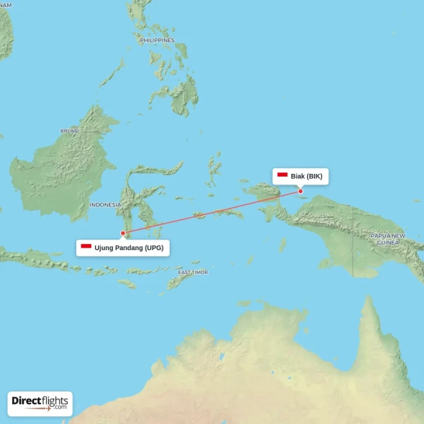 Biak - Ujung Pandang direct flight map