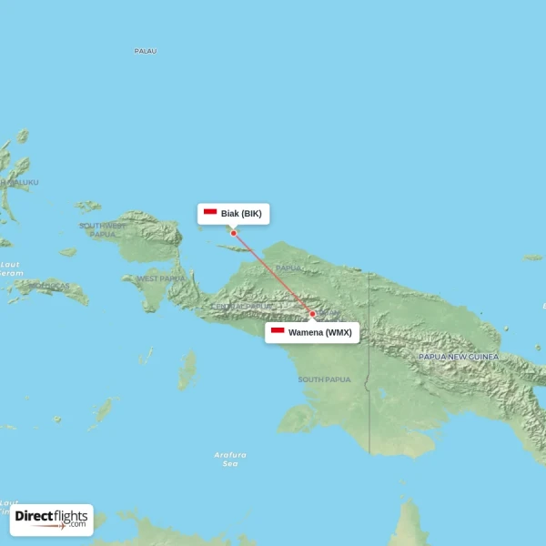 Biak - Wamena direct flight map