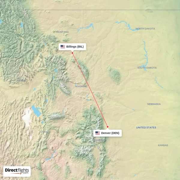 Billings - Denver direct flight map