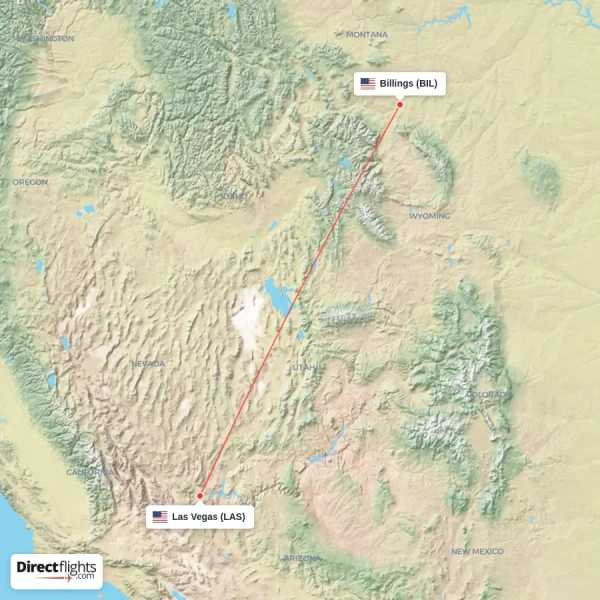 Billings - Las Vegas direct flight map