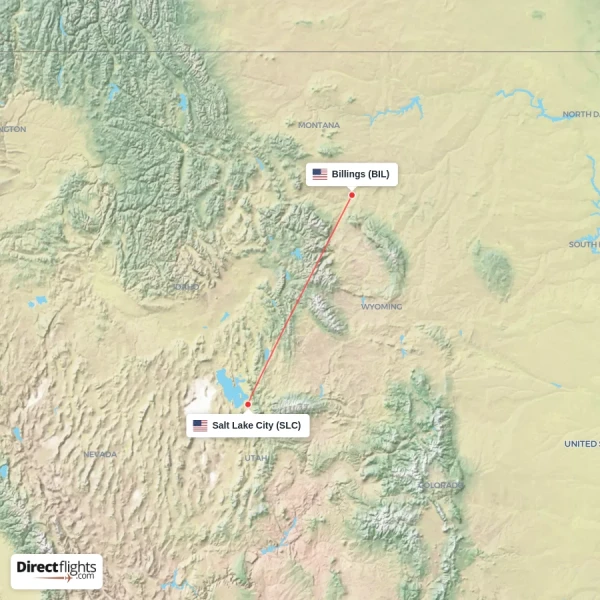 Billings - Salt Lake City direct flight map