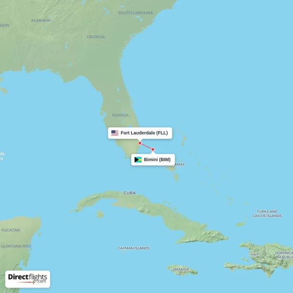 Bimini - Fort Lauderdale direct flight map