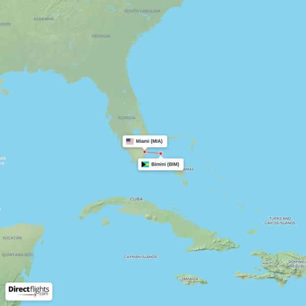 Bimini - Miami direct flight map