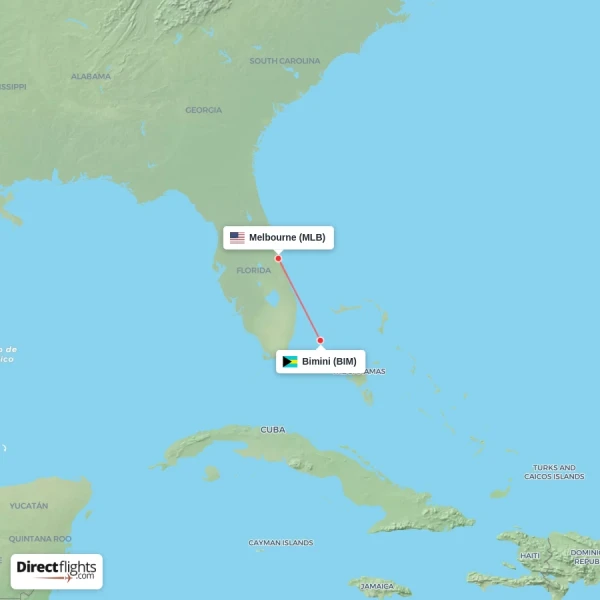 Bimini - Melbourne direct flight map