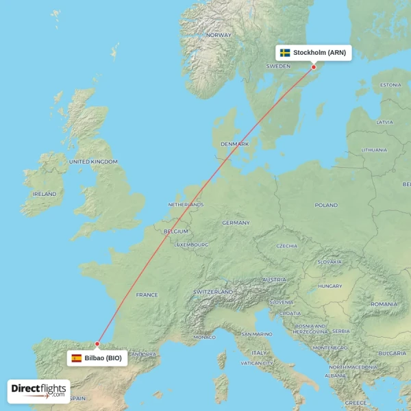 Bilbao - Stockholm direct flight map