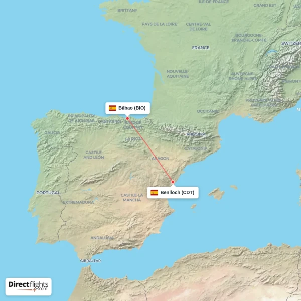 Bilbao - Benlloch direct flight map