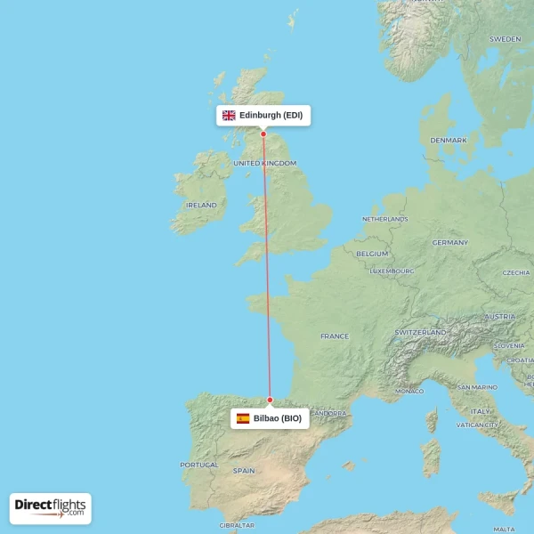 Bilbao - Edinburgh direct flight map