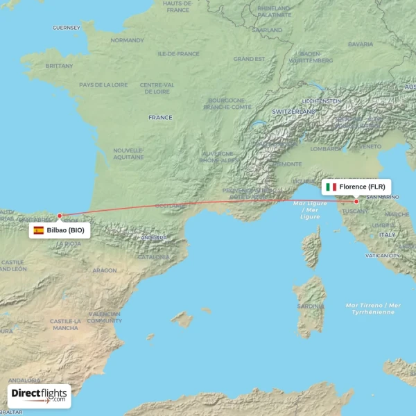 Bilbao - Florence direct flight map