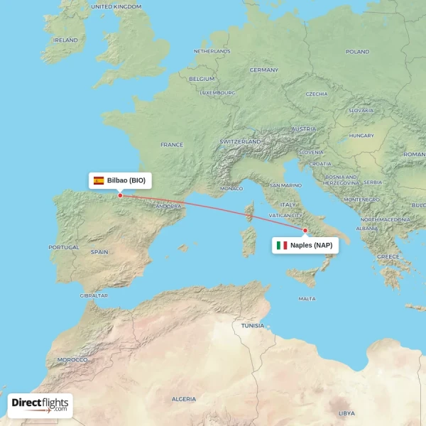 Bilbao - Naples direct flight map