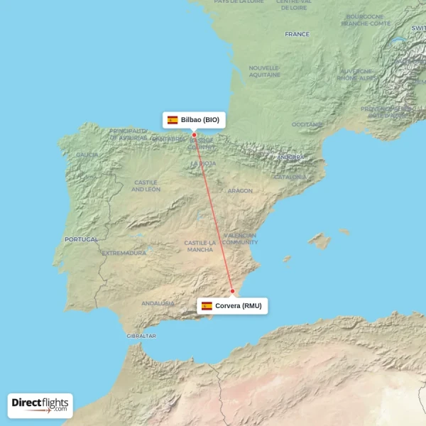 Bilbao - Corvera direct flight map