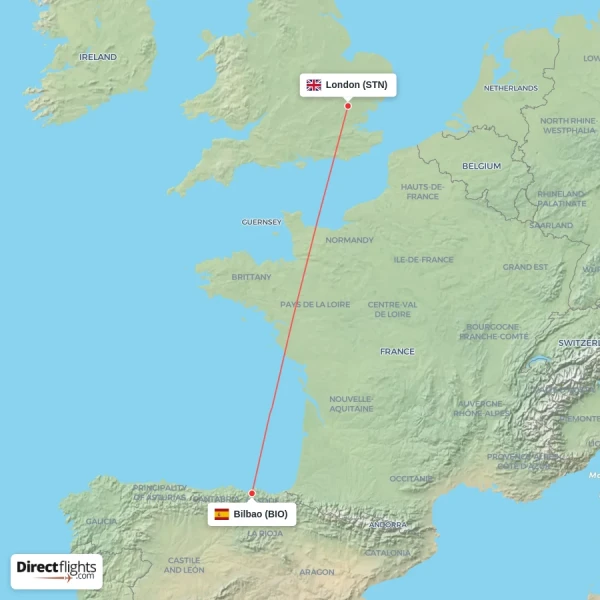 Bilbao - London direct flight map