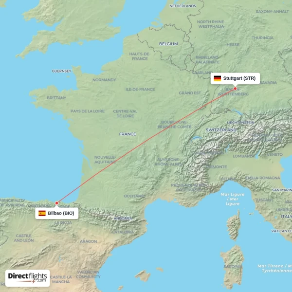 Bilbao - Stuttgart direct flight map