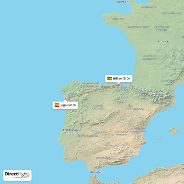 Bilbao - Vigo direct flight map
