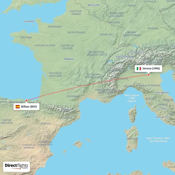 Bilbao - Verona direct flight map