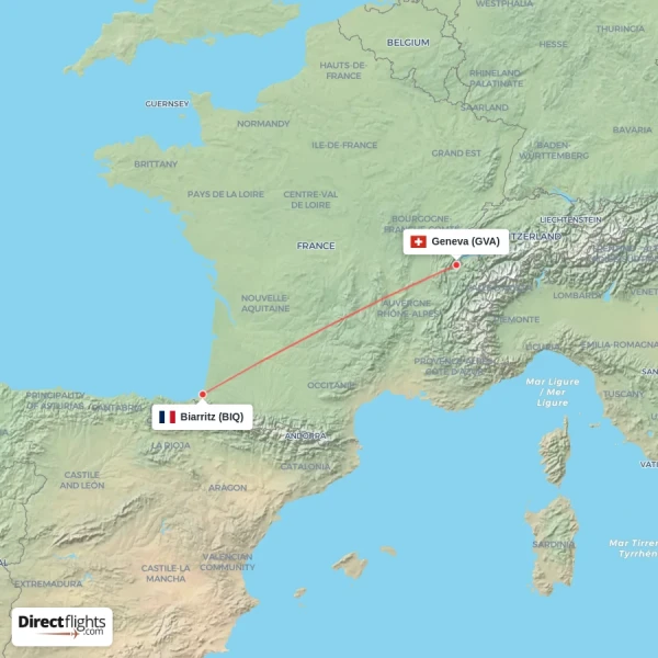 Biarritz - Geneva direct flight map