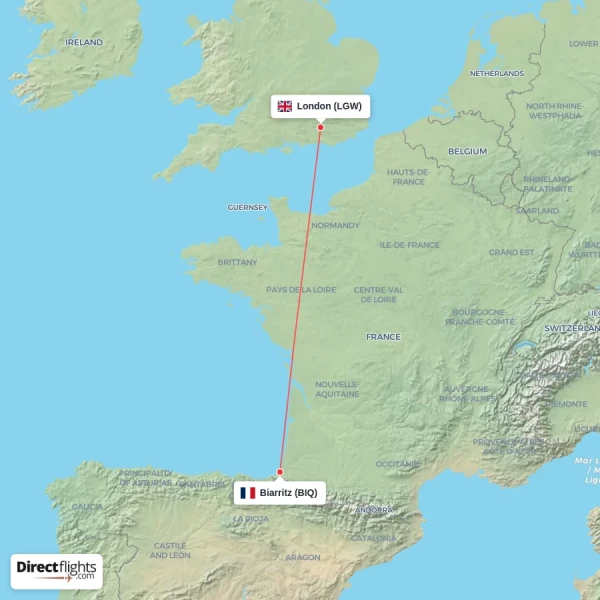 Biarritz - London direct flight map