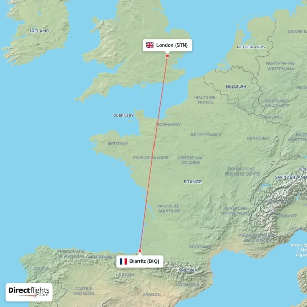 Biarritz - London direct flight map