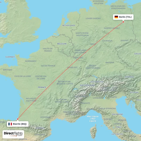 Biarritz - Berlin direct flight map