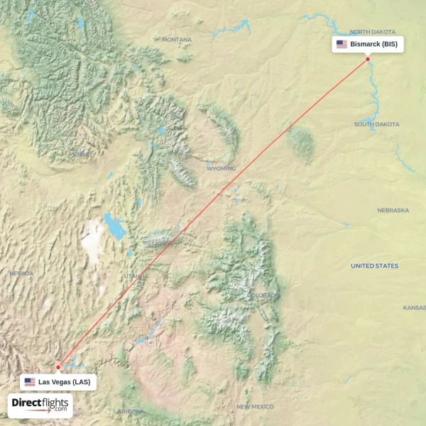 Bismarck - Las Vegas direct flight map