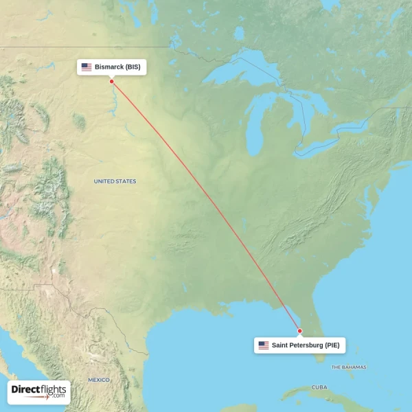 Bismarck - Saint Petersburg direct flight map