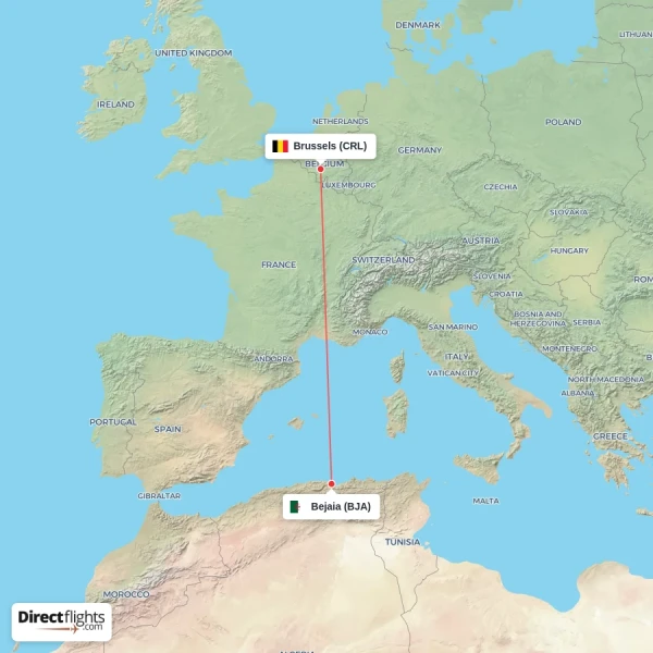 Bejaia - Brussels direct flight map
