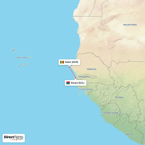 Banjul - Dakar direct flight map